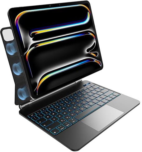 pankeybd Custodia con tastiera per iPad Pro 13 pollici M4 2024, Retroilluminazione a 7 colori, Trackpad multi-touch, Design magnetico fluttuante, Nero