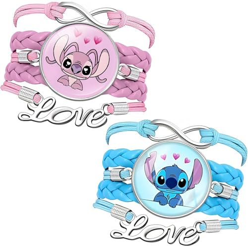 GooLich Stitch Armband, 2 Stück Stitch Verstellbares Bettelarmband Blau Stich Cartoon Armband für Mädchen Geburtstags und Weihnachtsgeschenke für Mädchen