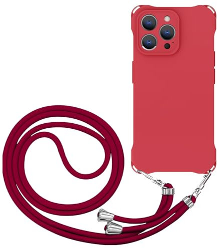 CAROKI Crossbody iPhone 12 Pro Max Case, Lanyard Protective Liquid Silicone Case with Adjustable Length Detachable Lanyard Rope Shockproof Hands-Free Phone Cover for iPhone 12 Pro Max-Red