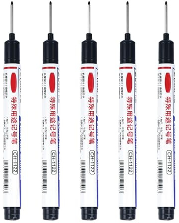 Tieflochmarker 5 Stück Bohrlochmarker 20mm Lange Spitze Lochmarkierer Wasserdichte Permanentmarker Nib Marker Deep Hole Pen für Wand Metall Holz Betonfliesen (Schwarz)