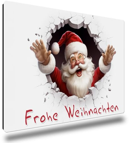 TRIOSK Kühlschrankmagnete 3D Illusion Magnet Santa Claus mit Spruch Frohe Weihnachten Weihnachtsmagnet Weihnachtsmann Geschenk lustig für Kühlschrank stark eckig groß 85x55 mm Rot