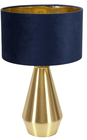 ValueLights | Jax Antique Brass Touch Table Lamp with Navy Velvet & Gold Inner Shade & Warm White Bulb | Table Lamps, Home Décor & Improvement Essential