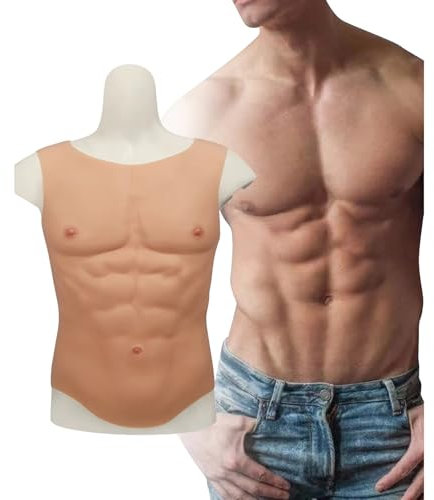 XSWL Poitrine Musculaire réaliste en Silicone, Faux Gilet Musculaire de Poitrine, Muscle Artificiel du Ventre, Combinaison Musculaire du Corps pour Cosplay, modelage Masculin Plus Fort,Blanc,M