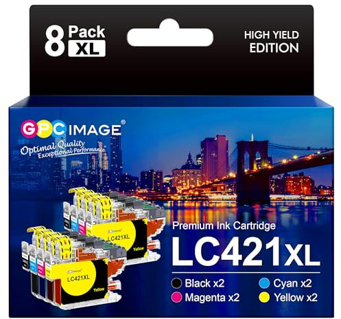GPC IMAGE LC421XL Tintenpatronen Kompatibel für Brother LC421 XL LC-421XL Multipack für Brother DCP-J1050DW DCP-J1140DW MFC-J1010DW (2 Schwarz, 2 Cyan, 2 Magenta, 2 Gelb, 8 Pack)