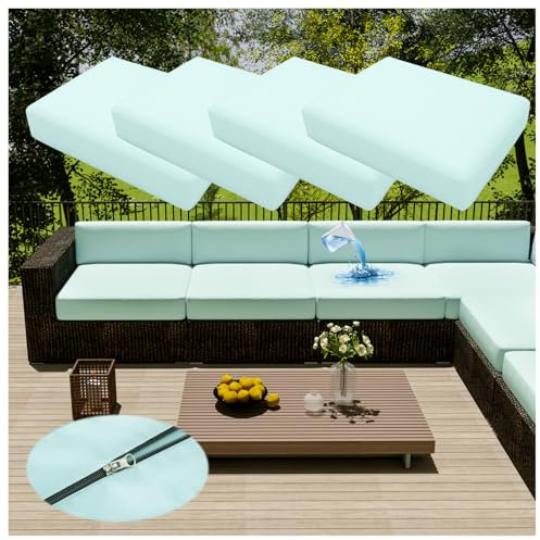 Wasserdichtes Sofa-Sitzkissen-Set, 4 Stück, mit Reißverschluss, abnehmbare Stuhlpolster, für drinnen und draußen, Terrasse, Rattan-Möbelschutz, Blau, 60 x 55 cm