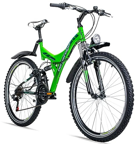 Bergsteiger Memphis 26 Zoll Mountainbike Herren Fully MTB 21 Gang | Vollfederung, V-Bremsen, Schutzbleche, Licht, ideal ab 150 cm für Alltag und Gelände, robust gebaut, komfortabel.
