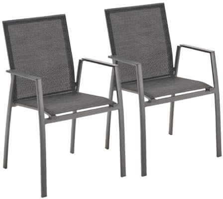 Liadomo Gartenstuhl 2er-Set Pellaro - 2 Stück Stapelstuhl - wetterfest - fertig montiert - Alu mit Textilen - stapelbar - für Garten, Terrasse, Balkon - Alu-Armlehnen anthrazit