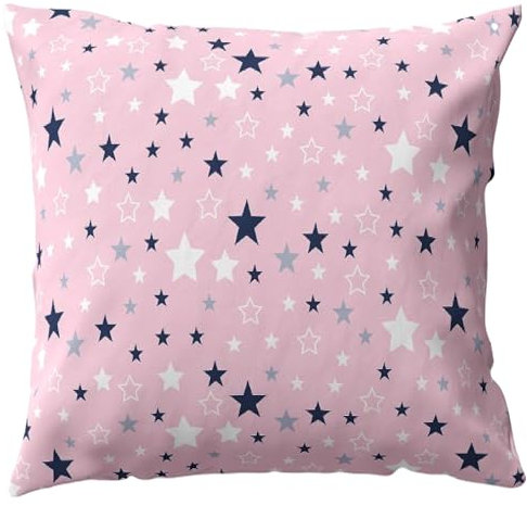 PinkZebra Kopfkissenbezug Kinder, Kissenbezug 80 x 80 cm aus 100% Baumwolle, Kissenhülle Jungen, Öko-tex Standard 100, Kinderbezüge mit Reißverschluss, Pink Sterne