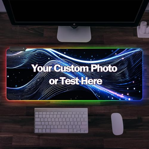 Naispanda Custom RGB Gaming Mouse Pad, LED Large Mouse Mats for Desk 900x400 XXXL Large Mouse Pad with Non-Slip Rubber Base for Keyboard, Laptop, Desk