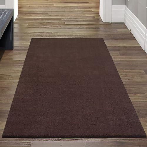 Teppich-Traum Teppich Teppichläufer Gang Flur Wohnzimmerteppich Schlafzimmer Gästezimmerteppich rechteckig einfarbig in braun 80 x 150 cm