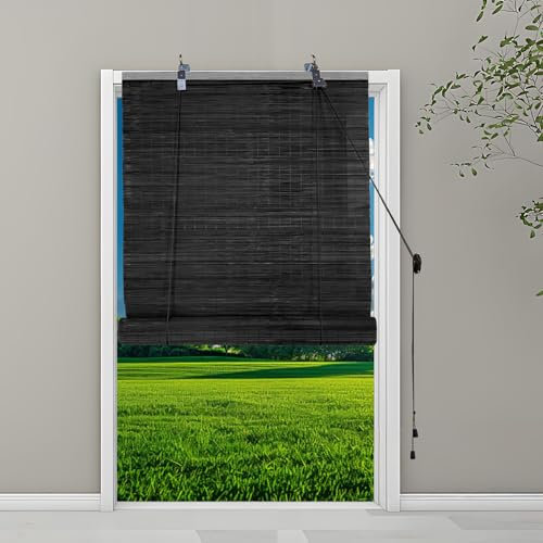 Bambusrollo Ohne Bohren 140x300cm, Breit Bambus Raffrollo Verstellbare Bamboo Blinds leichte Montage für Innen Fensterrahmen, A-4