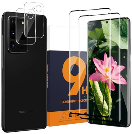 Carantee Verre trempé pour Samsung Galaxy S20 Ultra 5G Film, Couverture complète en 3D Vitre Protection, 9H Anti Rayures, 0,33mm HD Ultra Bubble Free S20 Ultra Protection écran + Caméra Verre (2+2)