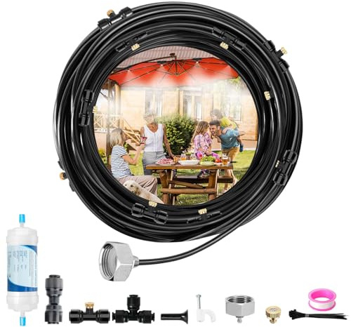 Sprühnebel Terrasse für Den Außenbereich, Sprühnebel Kühlung mit Wasserfilter, Outdoor Misting System, Wasservernebler Terrasse für Garten Rasen, Sprühnebelanlage zum Kühlen von Außengewächshaus (18M)