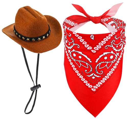 WLLHYF Cowboyhut für Hunde und Katzen Mini-Haustierkostüm Cowboyhut Bandana Schal Zubehör für Welpen Kätzchen tägliches Tragen Halloween Haustierparty-Urlaub Party-Dekoration