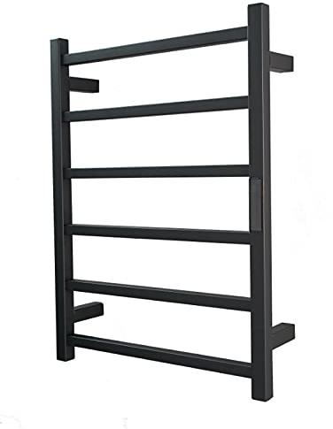 Heated Towel Rack WallMounted Towel Warmer Black Radiator for Bathroom Electric Towel Dryer Stylish Heated Towel Holder with Rails SpaceSaving Design