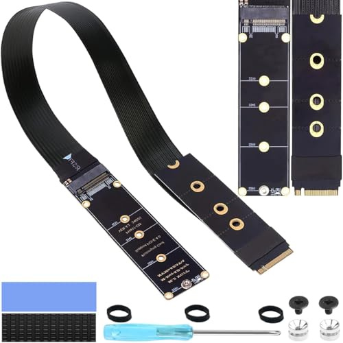 HAAMNING7 NGFF M-Key NVME PCI Extension Cable Male to Female NVMe Extender 30cm Ribbon Flex Cable for Mainboard SSD 2230/2242/2260/2280(180 Degree)