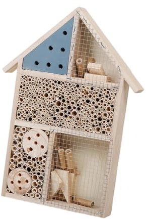 Homyl Bee House Holz Insektenhotel Hängendes Bienenhaus Schmetterlingshaus Wetterfestes Bienenhotel Aus Holz für Garten Hinterhof Dekoration, Blau, 25 X 4 X 35 cm