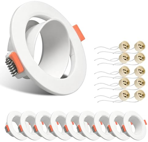 FEILEMAN 10er GU10 Einbaustrahler, 75-80mm, 30° Schwenkbar,Weiß | 230V LED Spots Rund, Einbaurahmen, Ideal für Küche, Wohnzimmer & Showroom, ohne Leuchtmittel