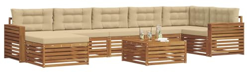 vidaXL Sofagarnituren 8 pcs Natur und Beige Massivholz Akazie, Garten Ecksofa Set, modernes Outdoor-Möbel, strapazierfähig, zum Chillen am Pool, für die Terrasse