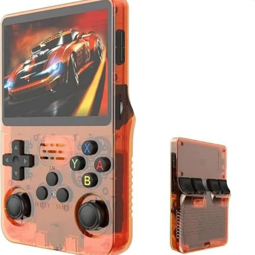 ExploTex R36S - Console di gioco portatile retrò da 3,5 pollici (scheda da gioco da 64 GB / nero traslucido), alta risoluzione di 640 × 480, supporta l'espansione tramite due schede TF