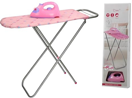 Planche à repasser jouet avec fer à repasser avec lumières, table pliable avec structure en métal, plateau en bois revêtu, accessoires de table à repasser, jeu de luxe avec fer à repasser (A)
