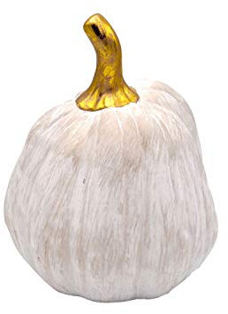 Unbekannt Dekofigur Kürbis Weiß Gold Herbst Garten Deko Winter Weihnachten, Form:Oval