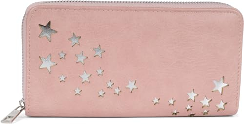 styleBREAKER Damen Portemonnaie mit Metallic Stern Cut-Outs, Reißverschluss, Geldbörse 02040115, Farbe:Altrose