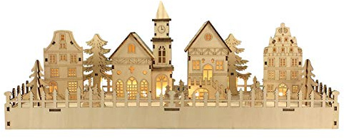 Selections Pre Lit LED Wooden Traditional Christmas Village Scene Decoration