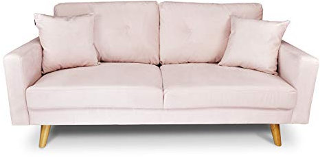 SAMIRA Divano 3 posti in velluto rosa piedi in legno mod. Cloe
