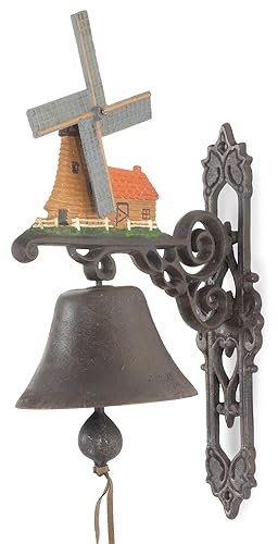 Moritz Gußeisen Wandglocke Windmühle Holland Niederlande Glocke Türglocke 40 cm Höhe Hausglocke antik Stil braun Klingel Verziert
