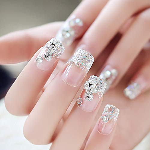 Fairvir Lot de 24 faux ongles en acrylique avec strass pour mariage, fête, bal de fin d'année, pour femmes et filles