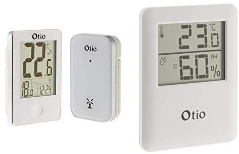 Otio - Thermomètre int/ext sans fil Blanc & Thermomètre/Hygromètre intérieur magnétique Blanc
