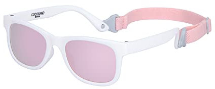 COCOSAND Baby Sunglasses with Strap UV400 Flexible Retro Square for Toddler Kids Boys Girls Age 0-24 Months