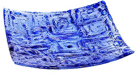 Glasschale • Blau • Handgemacht • Bohemia Blasenglas • Original Design • Moderne Schale • Handmade in Europa • 30 cm