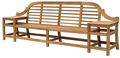 Teako Design Parkbank Gartenbank Rosario mit Seitentischen Teak Massivholz Breite 304 cm