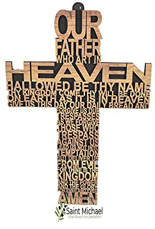 Wandkreuz aus Holz mit Vater-Gebet – Wandbehang religiöses Dekor mit dem Vater-Gebet Kreuz – Geschenk für jeden besonderen Anlass