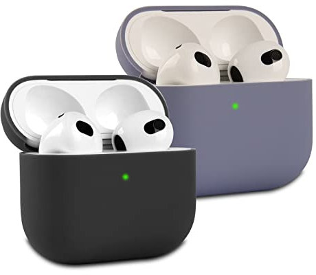 2 Pack KOKOKA Case Cover Compatible with Airpods 3rd Generation 2021, Soft Silicone Skin Case Cover Shock-Absorbing Protective Case for Airpods 3, Front LED Visible, Black/Lavender Grey