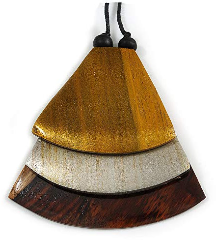 Avalaya Gold/Metallic Silver/Brown Geometric Triangular Wood Pendant with Long Black Cotton Cord Necklace - 9cm L Pendant/ 100cm L/ (max length) - Adjust