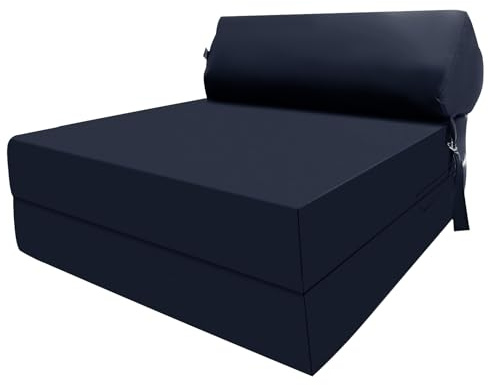 Fold Out Guest Bed Single Chair Z Bed Comfortable Futon Bed Sofa Ergonomically Designed for Adult and Kids folding mattress (Navy)