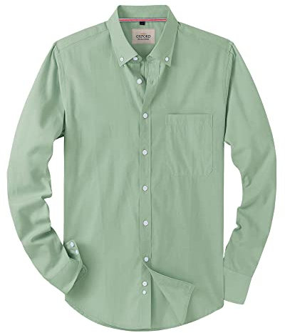 J.VER Men's Green Oxford Shirt Long Sleeve Regular Fit Casual Plain Button Down Smart Dress Shirts for Men Adult with Pocket L