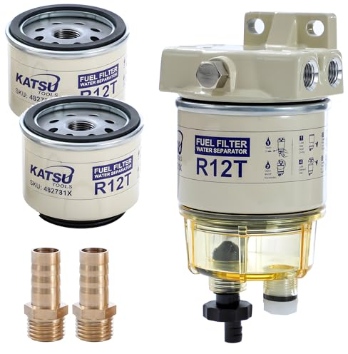 KATSU - Filtro diésel separador de agua R12T con 2 filtros adicionales para motores diésel, barcos, camiones, tractores, generadores eléctricos 482731X