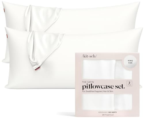 Kitsch Kissenbezug aus 100% Satin mit Reißverschluss, weicher als Seidenkissenbezug für Haar und Haut, kühlender Kissenbezug, Satin-Kissenbezug (King (2er-Pack), Elfenbein)