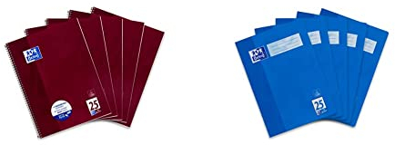 Oxford Collegeblock A4 liniert, 80 Blatt, gelocht, violett, 5 Stück & Schulheft A4, liniert, mit weißem Rand, 16 Blatt, blau, 5er Pack