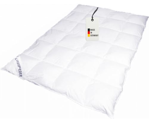 Luxusfeder Daunendecke 135x200 cm 840g 100% weiße sächsische Neue Gänsedaunen Klasse I Daunenbettdecke Medium ganzjährig deutsches Qualitätsprodukt