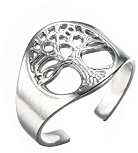 kkjoy Anello con Albero della Vita in Acciaio Inox, Anello Aperto Regolabile, Anello per dita per donna e uomo