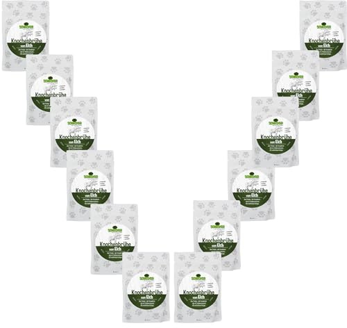 Schecker Hundefutter - Knochenbrühe für Hunde Elch - Futtertopping für Hunde - 12x100ml - Brühe einfach über das Hundefutter gießen