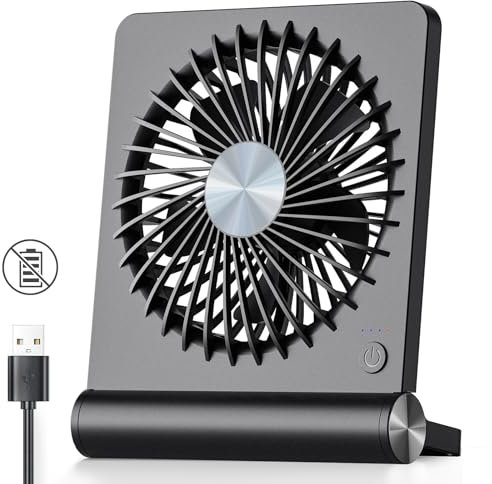 Koonie USB Fan, Strong Wind Ultra Quiet Small Desk Fan 220° Tilt Folding 3 Speeds Adjustable USB-C Powered Personal Fan for Home Office Desktop Black