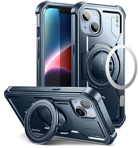 Dexnor Kompatibel mit iPhone 13/14 Hülle[Eingebauter Displayschutz und Kickstand], Heavy Duty Military Grade Schutz Stoßfeste Schutzhülle Kompatibel mit iPhone 13/14 - Marineblau