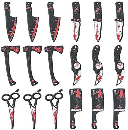 UR URLIFEHALL 12 Pcs 6 Styles Halloween Horror Resin Charms Horror Bloody Knife Axe Scissor Charms for DIY Jewellery Making Gift Crafts