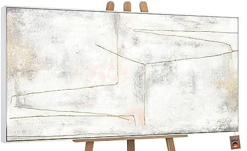 YS-Art Abstrakt Acryl Gemälde auf Leinwand goldene Schleife handgemalt Wandbilder Wohnzimmer modern Wohndekor Bilder Büro Minimalismus echte Kunst mit Rahmen 200x100 cm